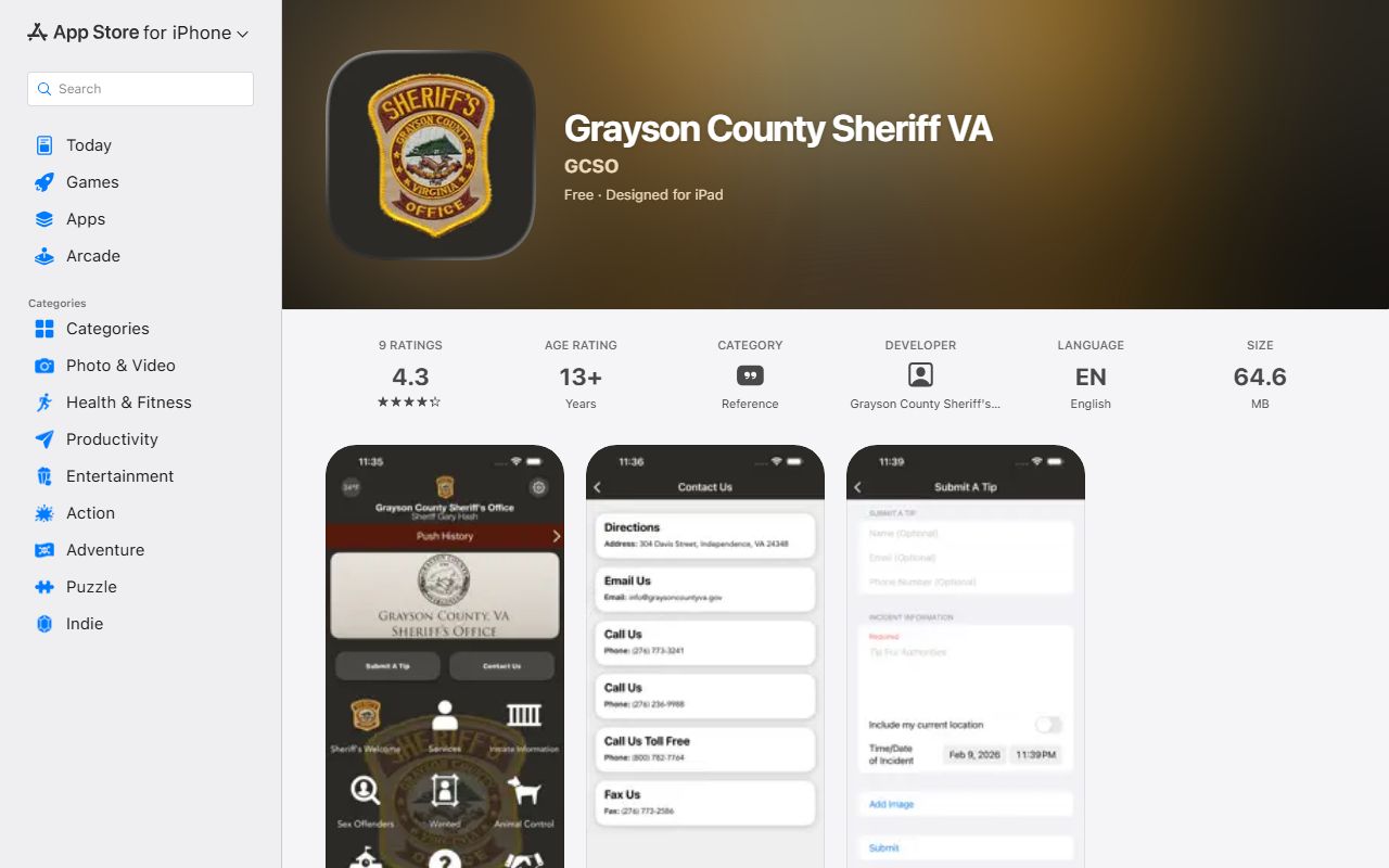 Grayson County Sheriff VA app inmate search access channel